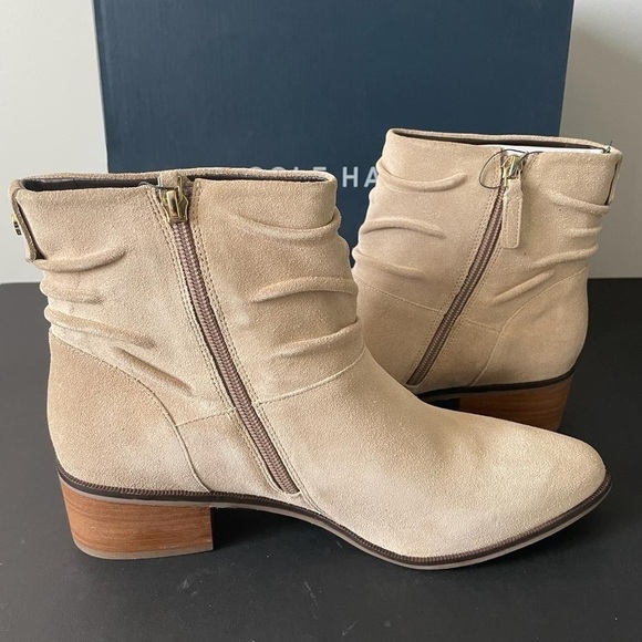 Nib Cole Haan Ankle Booties Maple WR Birch Beige Suede - Picture 10 of 12